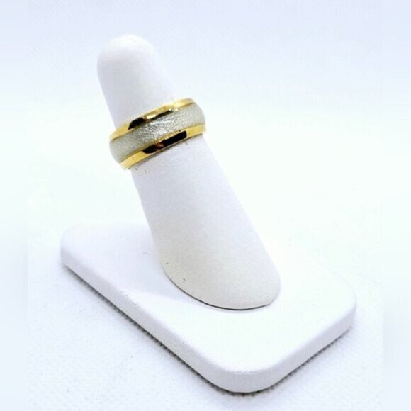 Tungsten Gold Tone Carbide Ring for Women, 8mm, Marble Inlay - Picture 4 of 9